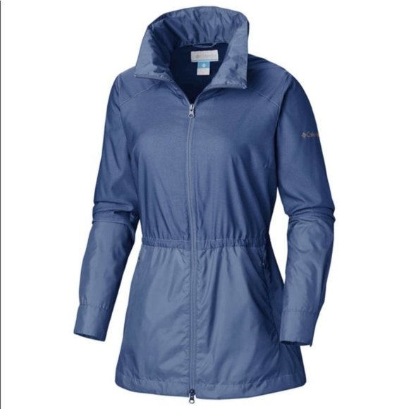 NWT Women's COLUMBIA Blue Dusk Longer Rain Jacket - Picture 1 of 3
